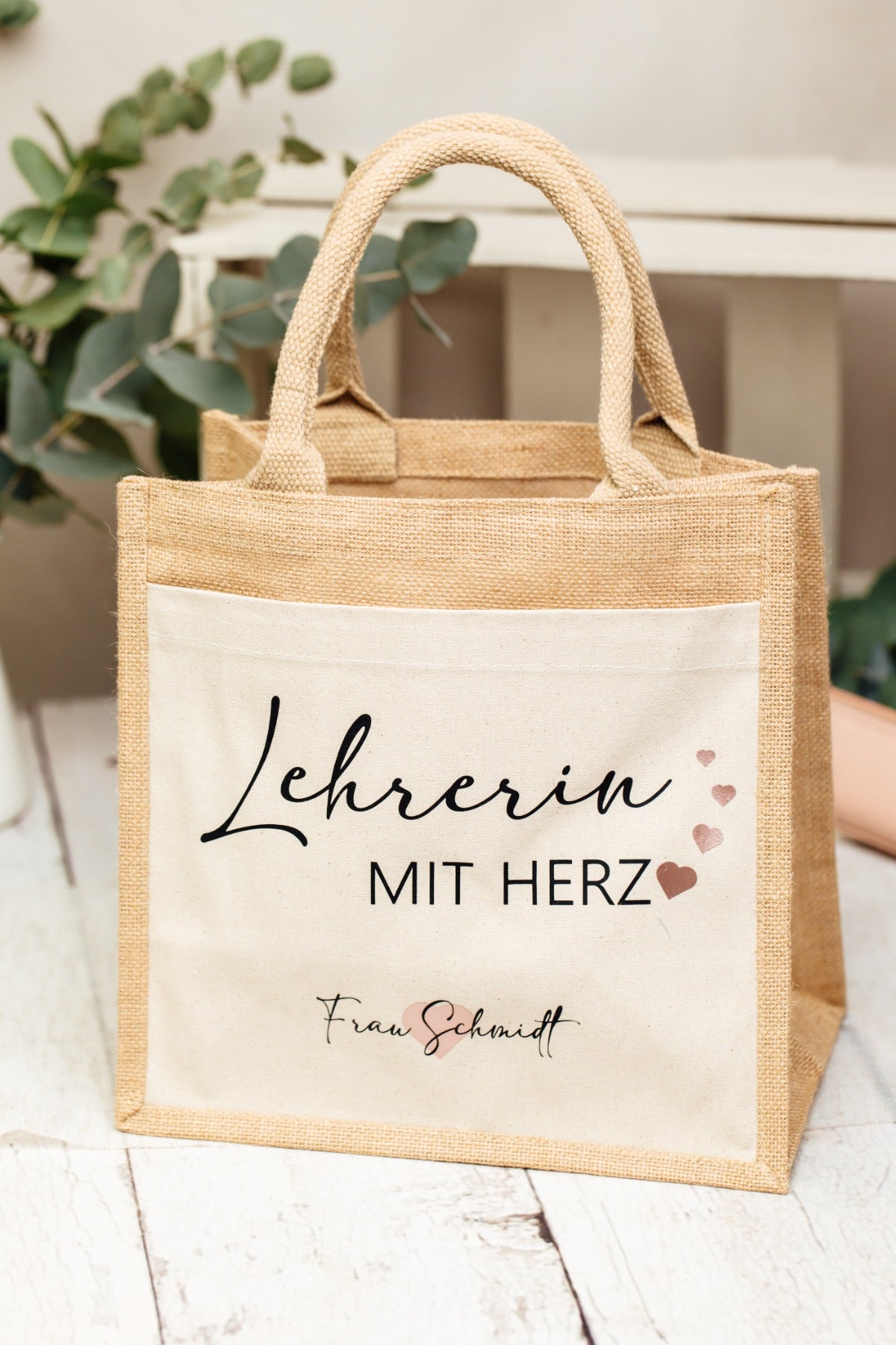 Personalisierte Jutetasche als Abschiedsgeschenk für Lehrerin – Produktbild 1