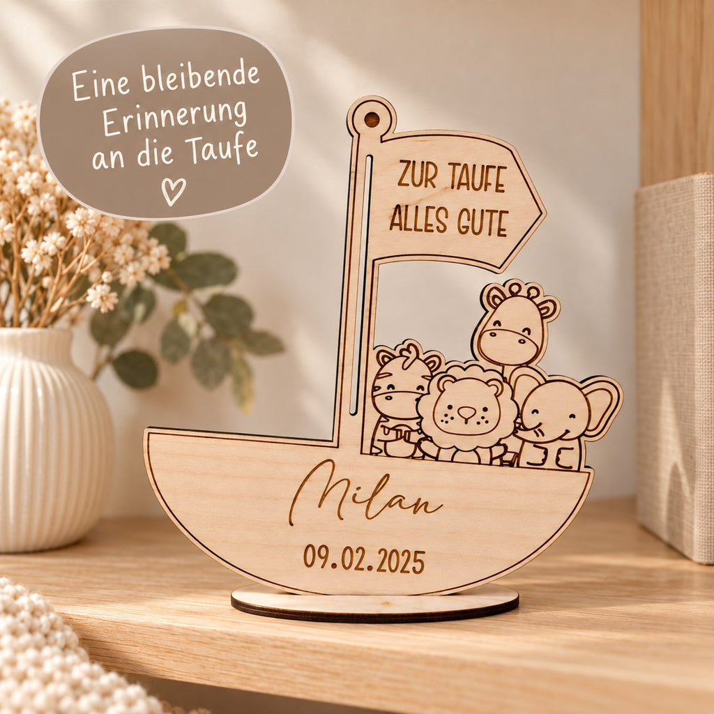 Personalisiertes Taufgeschenk für das Patenkind: Arche Noah im Regal