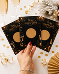 Drei schwarze Silvester-Rubbellose Dein neues Jahr mit goldenen Rubbelfeldern