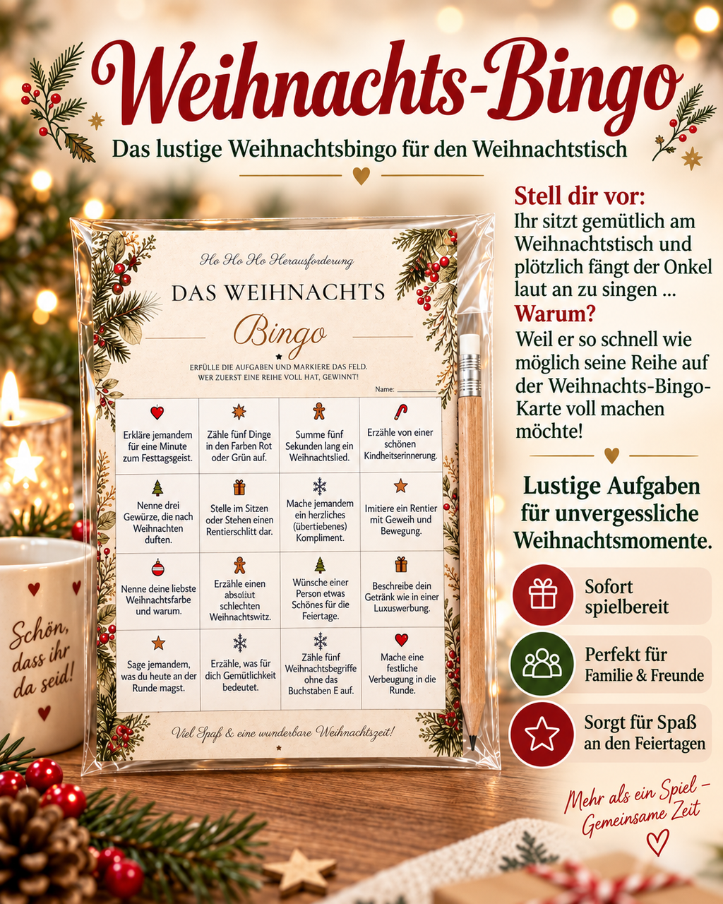 Weihnachtsbingo Karten in transparenter Hülle