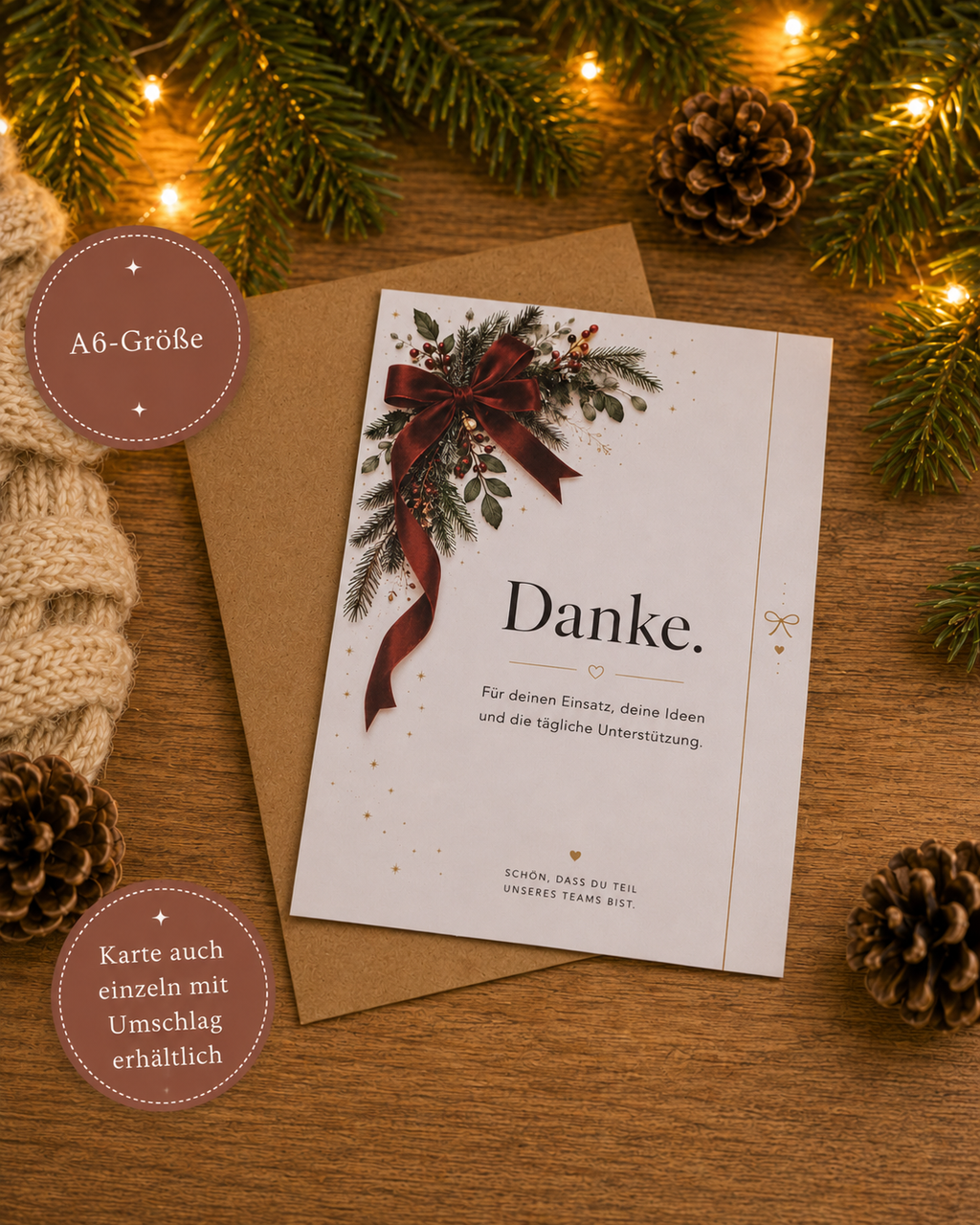 Weihnachtskarte „Danke.“ im A6-Format mit Umschlag, auch einzeln erhältlich