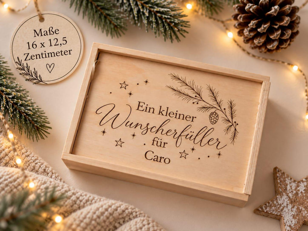 Maße der Wunscherfüller-Holzkiste: 16 x 12,5 Zentimeter