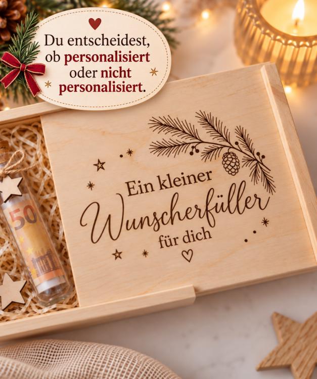 Wunscherfüller-Holzkiste wahlweise mit Namen oder mit der Gravur für dich